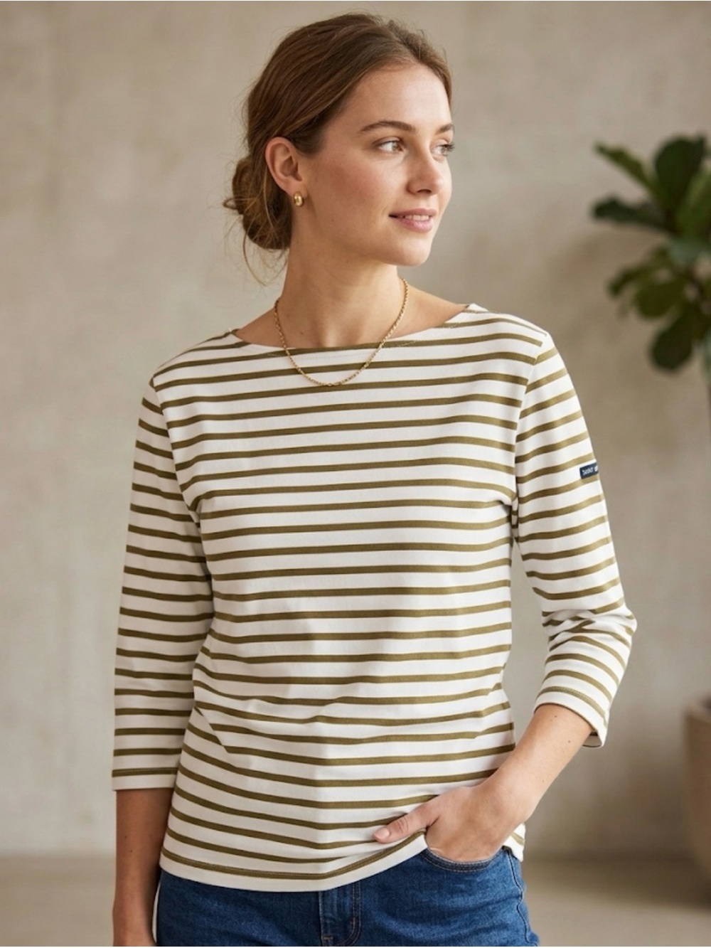 Saint James White and Tan Striped Top